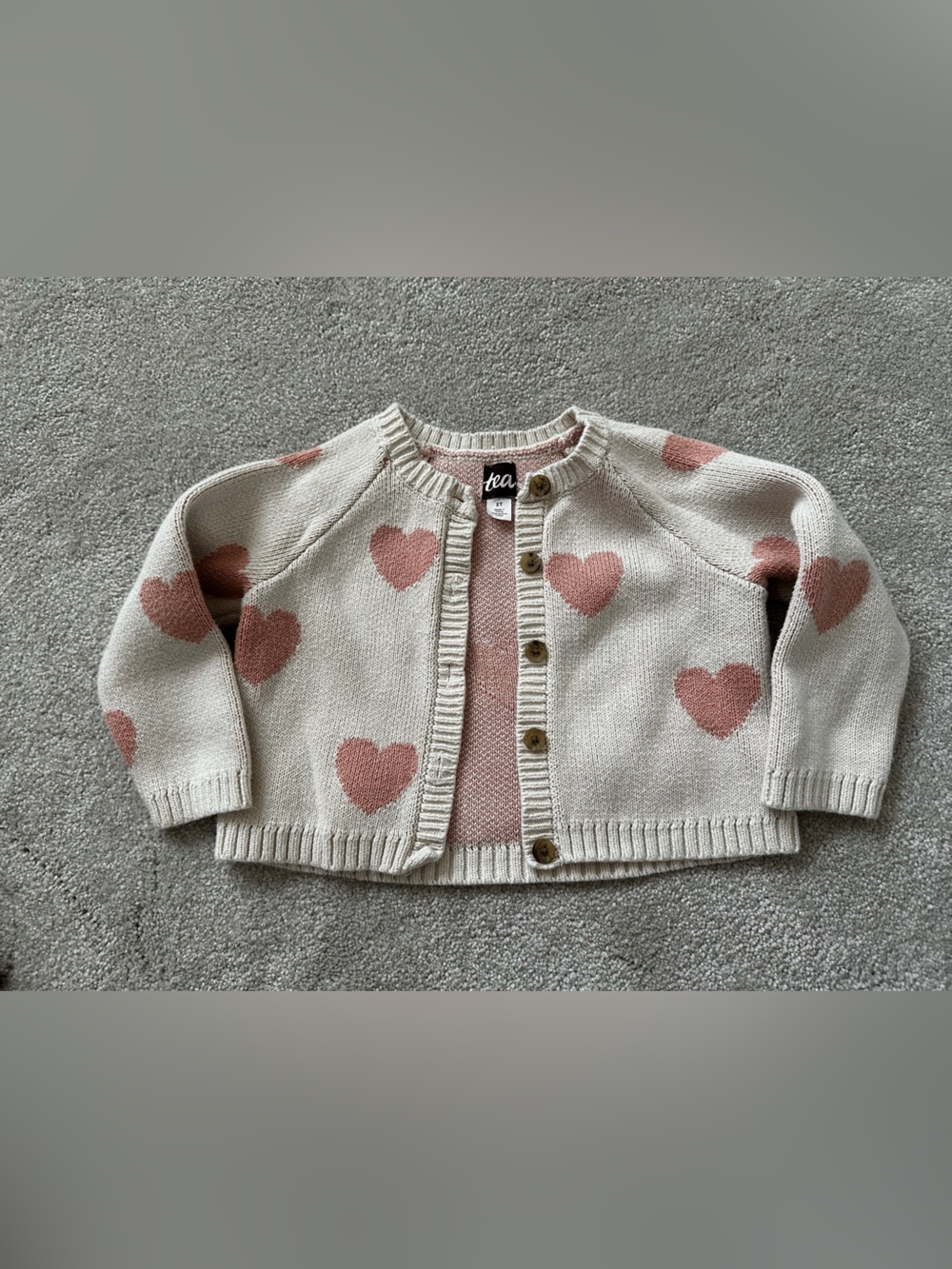 Tea Collection Cream Cardigan with Pink Heart Motif